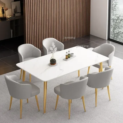 Modern Nordic Light Luxury Dining Set ā Slate Table with Metal Frame and Upholstered Backrest Chairs