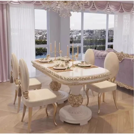French Light Luxury Solid Wood Dining Set ā Carved Oval Table & Chairs for Elegant European Villas