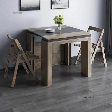 Modern Nordic Folding Dining Table Set – Retractable Space-Saving Design for Small Apartments and Stylish Kitchens