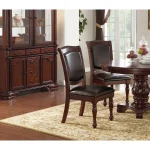 Elegant Brown Formal Dining Chairs Set of 2 – Faux Leather Seats, Rubberwood Frame, Stylish Comfort