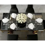 72-Inch Modern Dining Table Set – U-Base Design with 6 Black Velvet Upholstered Elegant Chairs