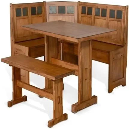 Rustic Oak Breakfast Nook Dining Set – Corner Bench with Hidden Storage & Reversible Seating for Kitchen