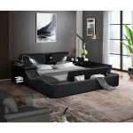 Queen Smart Bed Frame with Massage Recliner, Modern Luxury Leather Upholstery, Multifunctional Design, Adjustable Headboard