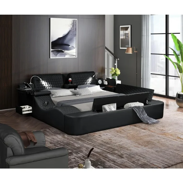 Queen Smart Bed Frame with Massage Recliner, Modern Luxury Leather Upholstery, Multifunctional Design, Adjustable Headboard - Image 1