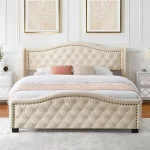 Modern Upholstered Platform Bed Frame with Headboard – Sturdy Wood Slats, No Box Spring, Noise-Free Design