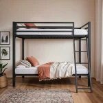 HOOMIC Twin Over Twin Metal Bunk Bed – Heavy-Duty Frame with Guardrails, Space-Saving, Sturdy Support Design