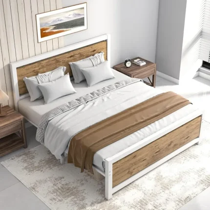 Queen Size Bed Frame with Headboard – Strong Steel Slats, Under-Bed Storage, Noise-Free, No Box Spring Needed