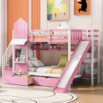 Harper & Bright Twin Over Twin Bunk Bed – Solid Wood Frame with Stairs, Slide, Storage & Bookshelf