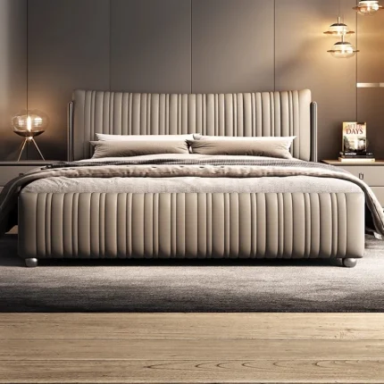 Italian Style Double Bed Frame – French Nordic Aesthetic, Designer Wood Cama Casal, Wedding Comfort Furniture