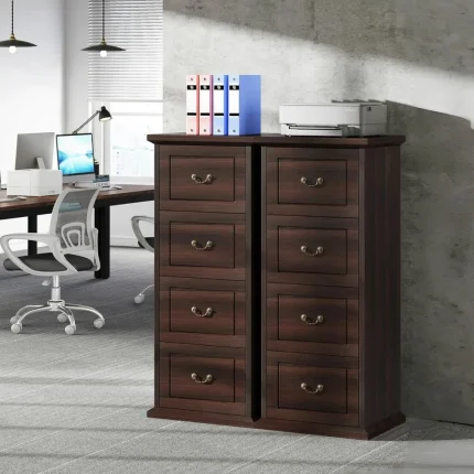Set of 2 Tall Narrow 4-Drawer Wood Filing Cabinets – Vertical Office Storage for A4/Letter Files