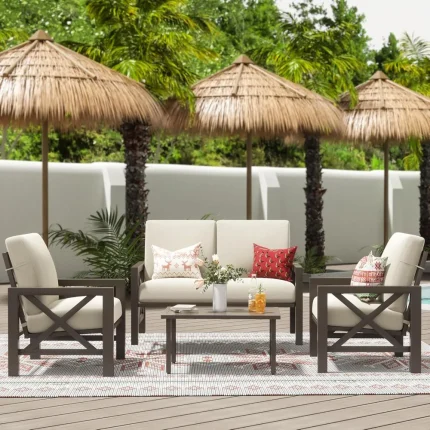 4-Piece Outdoor Patio Furniture Set – Metal Loveseat & Chairs Conversation Set, Perfect for Small Space Living