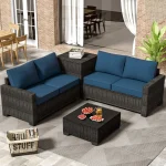4-Piece Premium Rattan Patio Furniture Set – Outdoor Seating with Storage, Glass Table & Thick Cushions