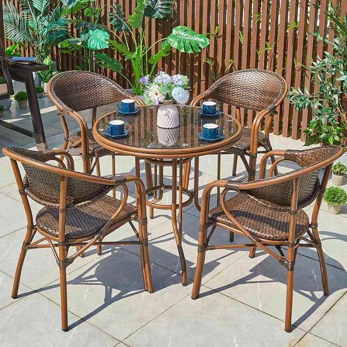 2023 Outdoor Wicker Rattan Bistro Patio Furniture Set – Dining Table and Chairs for Garden or Party - Image 1