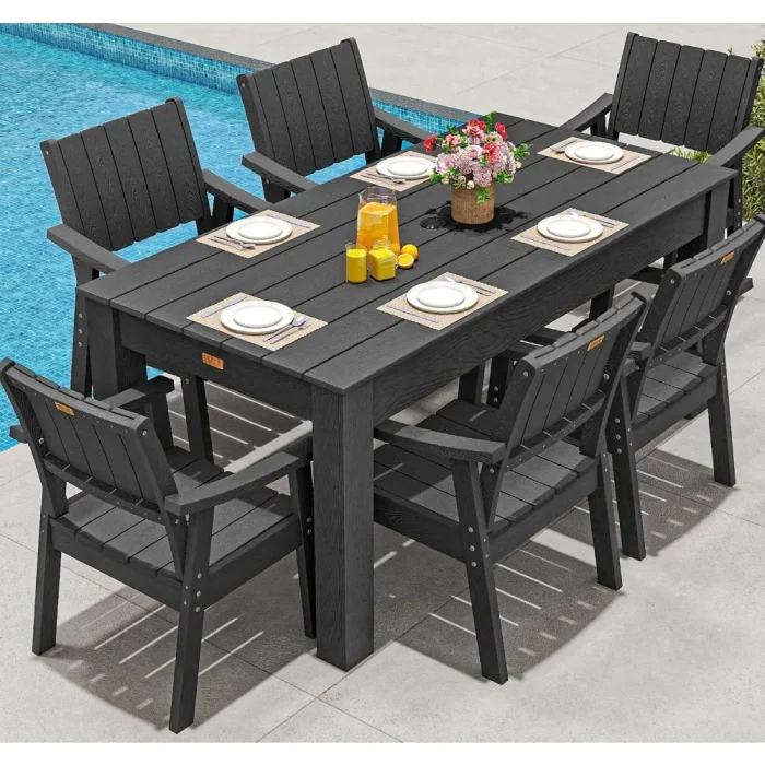Patio Table and Chairs Set – HDPE Outdoor Dining Set with Umbrella Hole for Backyard, Porch, Poolside - Image 1