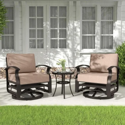 3-Piece Patio Furniture Set – Aluminum Swivel Rocking Chairs with Cushions & Tempered Glass Side Table