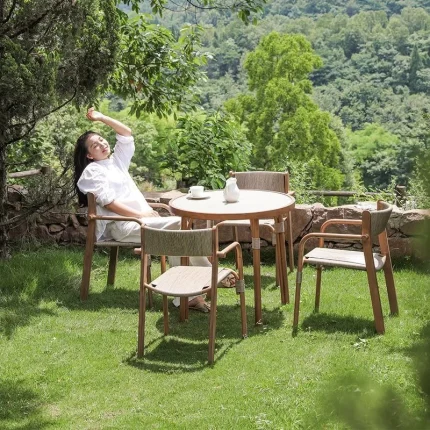 Waterproof UV-Resistant Rattan Patio Furniture Set – Chinese Style Outdoor Garden Tea Table & Chairs Muebles