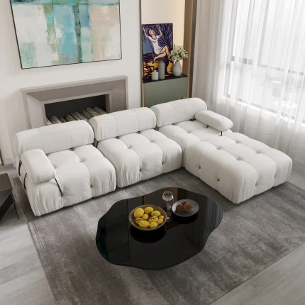 Sdorens L-Shaped Velvet Sectional Sofa with Reversible Ottoman, Convertible Modern Couch for Living Room Comfort