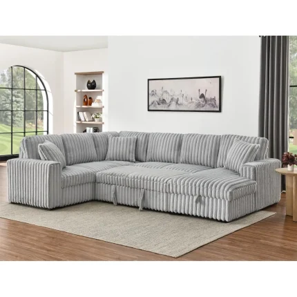 TODRANI 122'' U-Shaped Sleeper Sectional Sofa with Pull-Out Bed, Storage Chaise, USB Ports, Gray
