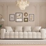 FUFU&GAGA Modern 4-Person Velvet Sofa – Elegant Wooden Frame Couch with 4 Pillows, Simple Living Room Design