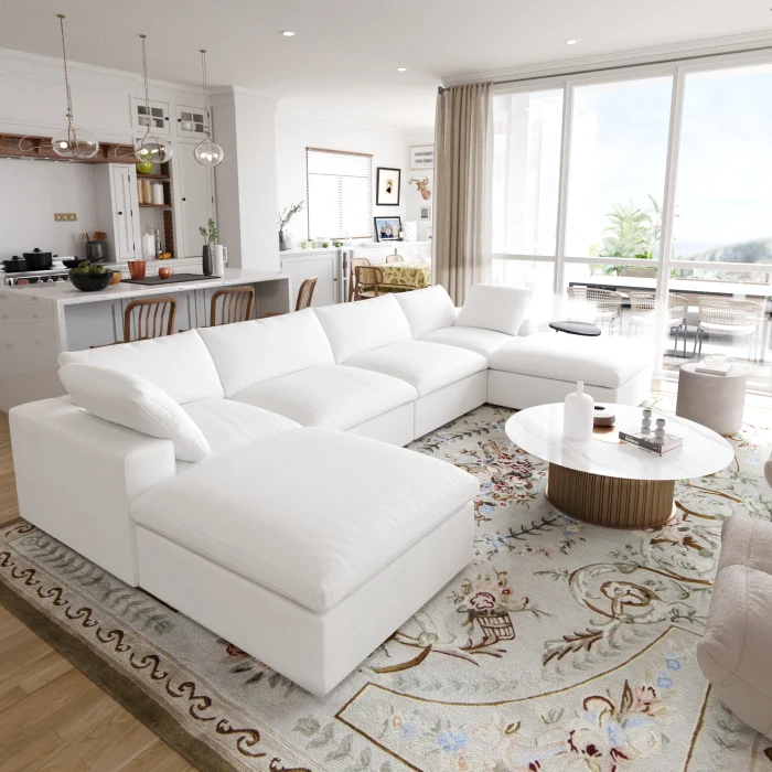 Modular U-Shaped 6-Seat Cloud Couch – Down-Filled Sectional Sofa with Ottomans & Removable Cushion Covers - Image 1