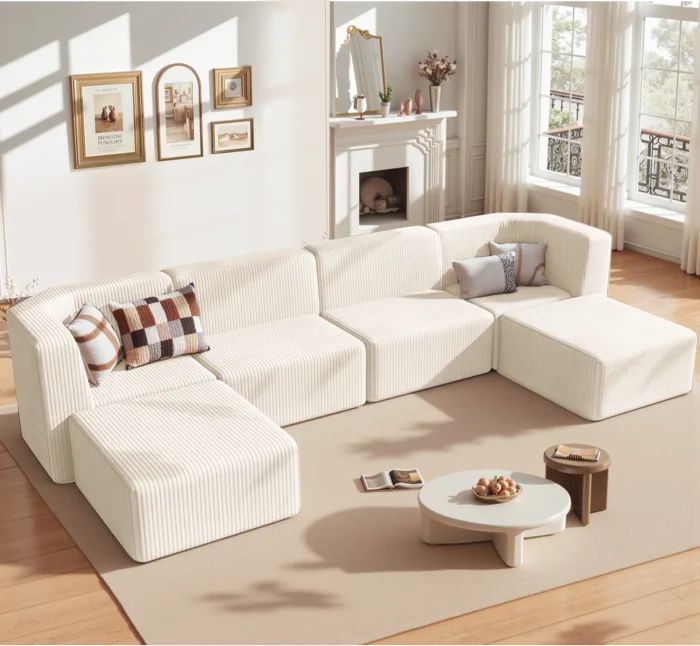 Gaildon Corduroy Sleeper Lounge Chair – Fluffy Modern Sofa with Removable Footrest for Living Room, Bedroom - Image 1