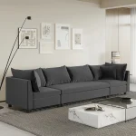Modern Oversized Modular Sectional Sofa, 4-Seat Chenille Couch Set with Pillows, Minimalist Indoor Living Room Furniture