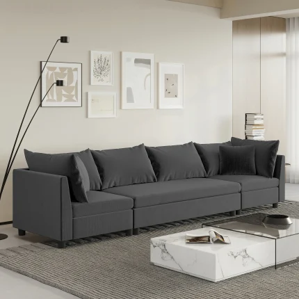 Modern Oversized Modular Sectional Sofa, 4-Seat Chenille Couch Set with Pillows, Minimalist Indoor Living Room Furniture