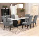 Gather Grey 7-Piece Dining Set – Marble Top Rectangular Table with Comfortable Chairs for Modern Dining