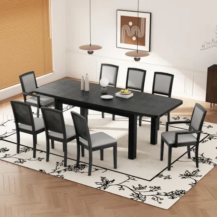 YQXH Rustic 84'' Extendable Dining Table Set with Removable Leaf and 6 Upholstered Armless Chairs