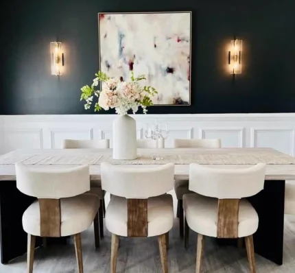 Set of 6 Mid Century Modern Dining Chairs – Farmhouse Linen Upholstered Curved Back Kitchen Accent Chairs