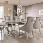 Dining Table and Chairs Set – Marble Top with Stainless Steel Frame, Easy-Clean Panels for Dining Room