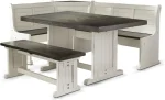 Farmhouse Wood Corner Breakfast Nook Dining Set with Hidden Storage – Off White & Dark Brown Finish
