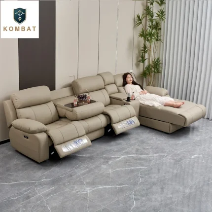 Luxury Italian Modular Leather Sofa – L-Shape Electric Recliner Bed for Living Room & Home Theater
