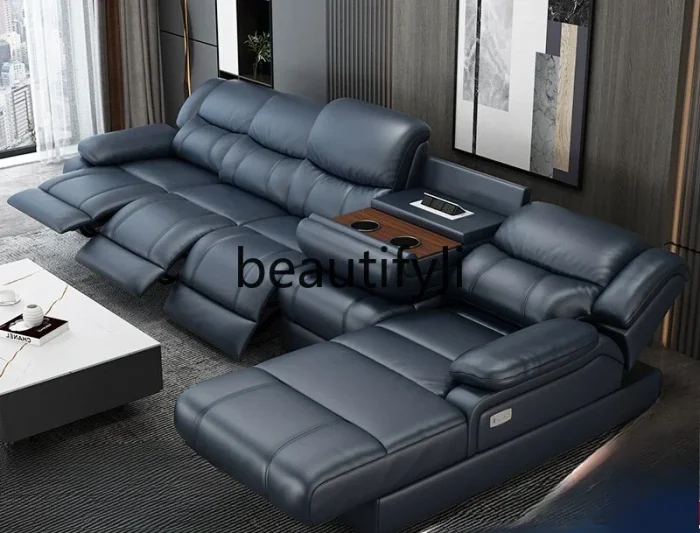 Modern Leather Sofa – First Layer Cowhide Electric Recliner for Living Room & Space Capsule Home Theater - Image 1