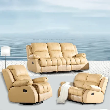 MINGDIBAO Genuine Leather Recliner Sofa – Manual/Electric Multifunctional Couch for Living Room & Home Theater