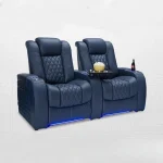 Power Reclining Home Theater Sofa – Dual Motor Genuine Leather Recliner with Massage, USB, Refrigerated Cup Holders